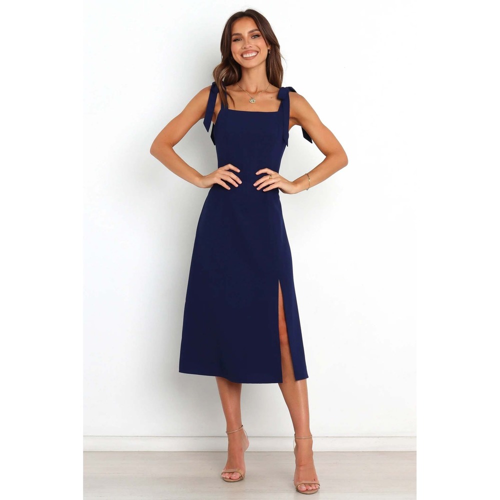 Petal‎ & Pup Laurel Midi Dress Women 6 Navy Blue Tie Shoulder Back Bridesmaid